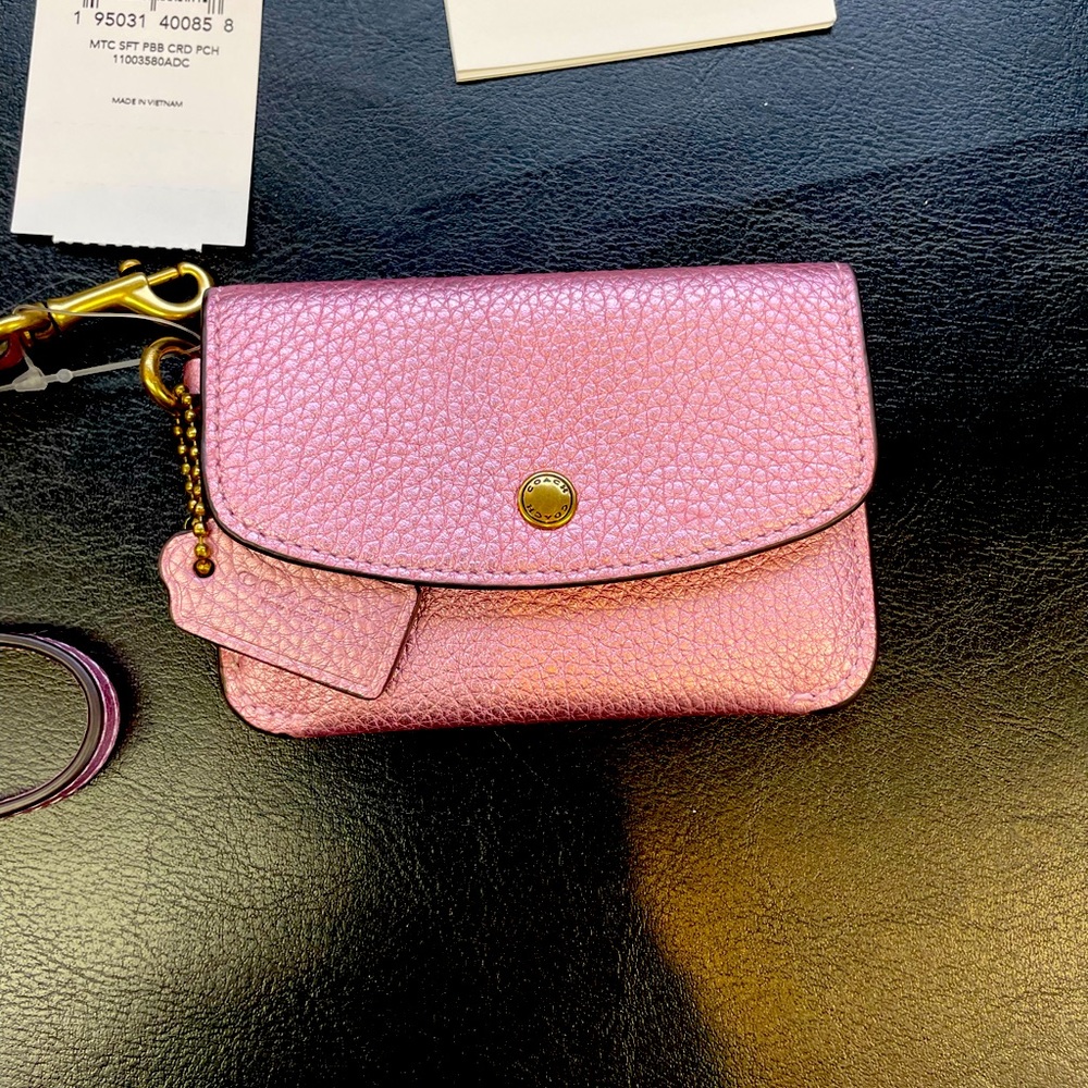 Coach Card Pouch Case Holder NEW Metallic Pink C7967G